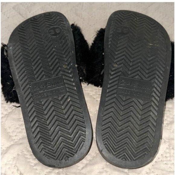Shein Black Faux Fur Slides Womens Size 39 Casual Slip-On Sandals - Picture 4 of 5